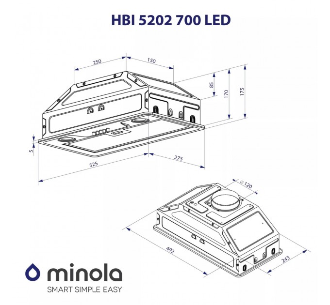 Minola Витяжка Minola HBI 5202 GR 700 LED