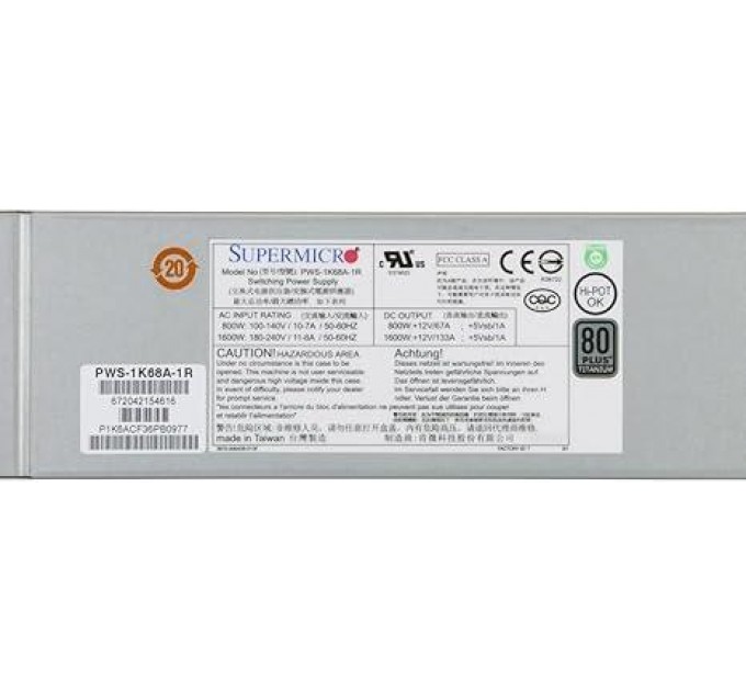Supermicro Блок живлення 1600W REDUNDANT PWS-1K68A-1R SUPERMICRO