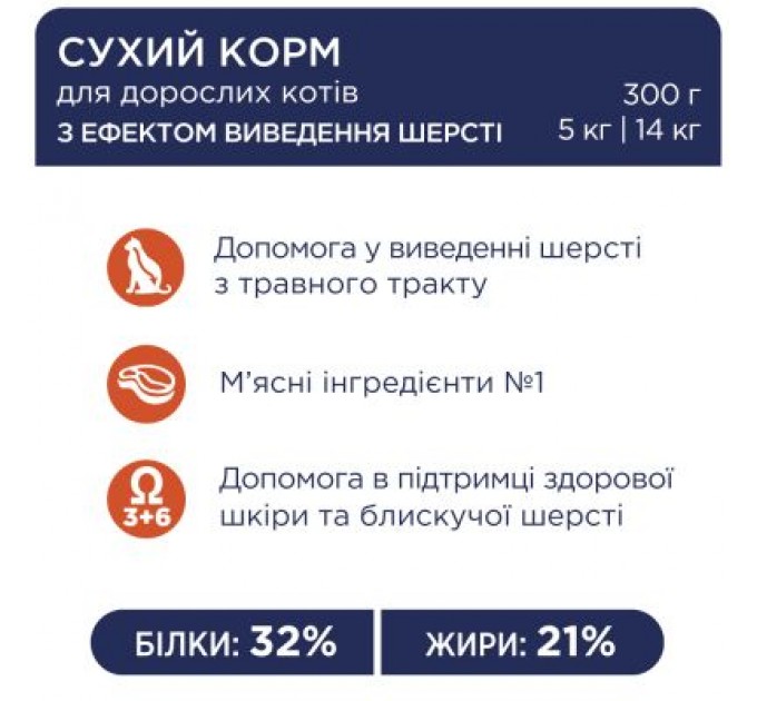 Club 4 Paws Сухий корм для кішок Club 4 Paws Преміум. З ефектом виведення шерсті 14 кг (4820083909337)