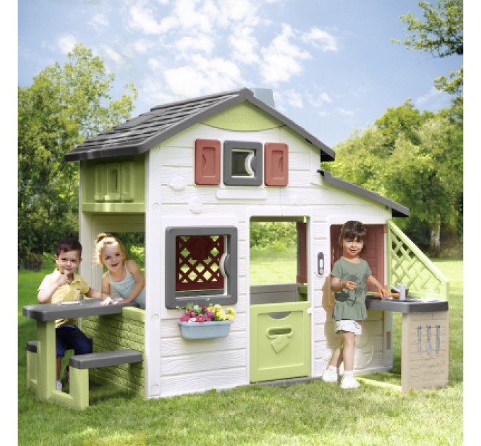 Smoby Ігровий будиночок Smoby Life для друзiв з лiтньою кухнею, дверним дзвiнком та столиком, 217х155х172 см (7600810207)