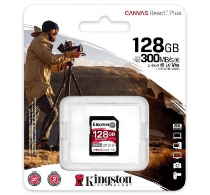 Kingston Карта пам'яті Kingston 128GB SDXC class 10 UHS-II U3 Canvas React Plus (SDR2/128GB)