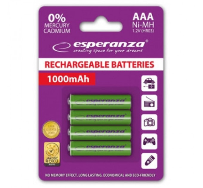 Esperanza Акумулятор Esperanza AAA 1000mAh Ni-MH * 4 green (EZA102G)