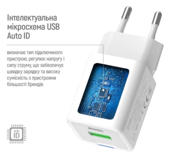 ColorWay Зарядний пристрій ColorWay GaN Mini 30W PD Port PPS USB (Type-C PD + USB QC4.0) white (CW-CHS053PD-WT)