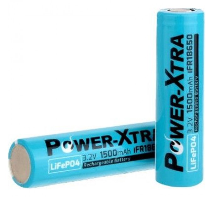 Power-Xtra Акумулятор 18650 1500mAh LiFePO4 IFR18650, 3.2V, FlatTop, blue Power-Xtra (PX-IFR18650 / 29743)