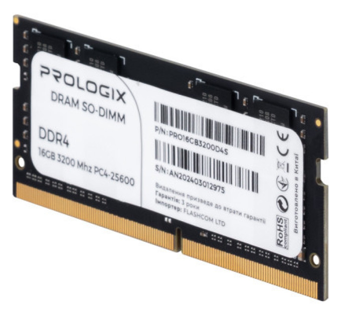 Prologix Модуль пам'яті для ноутбука SoDIMM DDR4 16GB 3200 MHz Prologix (PRO16GB3200D4S)