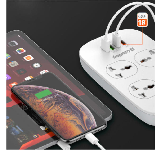 ColorWay Мережевий фільтр живлення ColorWay 4 розетки/4USB White 1.8м (1QC3.0 + 3 AUTO ID) (CW-CHU44QW)