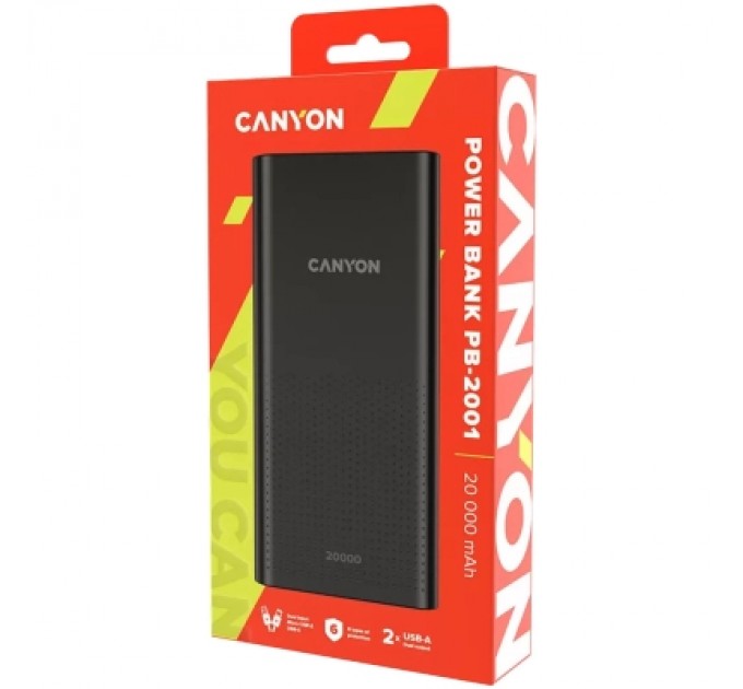 Canyon Батарея універсальна Canyon 20000mAh, Input 5V/2A, Output 5V/2.1A(Max), Black (CNE-CPB2001B)