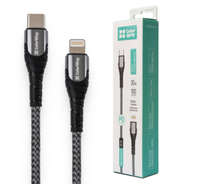 ColorWay Дата кабель USB-C to Lightning 1.0m ColorWay (CW-CBPDCL033-GR)