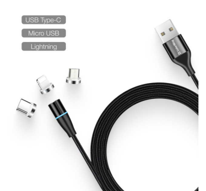 ColorWay Дата кабель USB 2.0 AM to Lightning + Micro 5P + Type-C 1.0m Magnetic ColorWay (CW-CBUU038-BK)