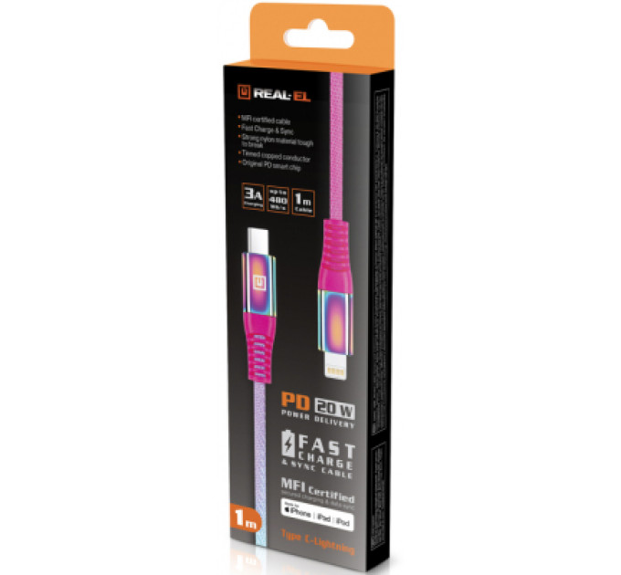 REAL-EL Дата кабель USB-C to Lightning 1.0m MFI Rainbow REAL-EL (EL123500054)