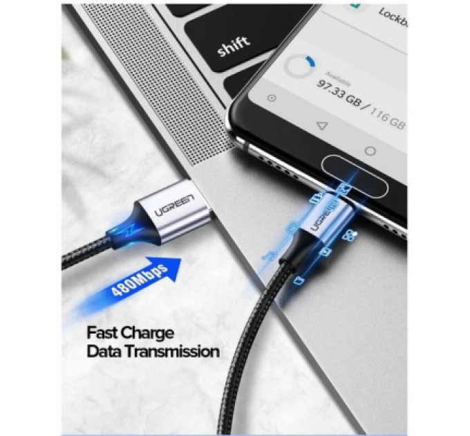 Ugreen Дата кабель USB 2.0 AM to Type-C 1.5m US288 Aluminum Braid (Black) Ugreen (60127)