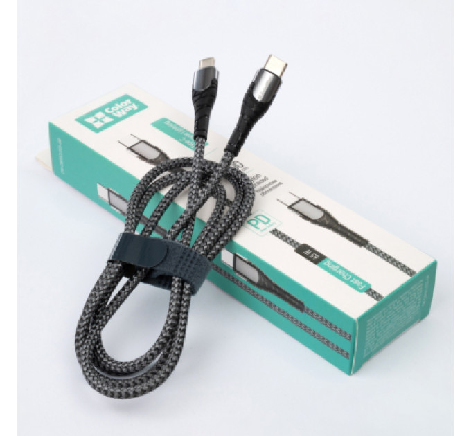 ColorWay Дата кабель USB-C to USB-C 1.0m PD Fast Charging 65W 3А grey ColorWay (CW-CBPDCC040-GR)