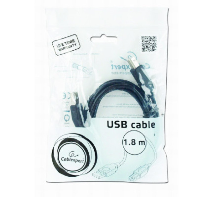 Cablexpert Кабель для принтера USB 2.0 AM/BM 1.8m Cablexpert (CCBP-USB2-AMBM-6)