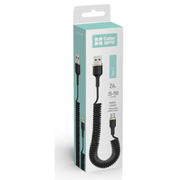 ColorWay Дата кабель USB 2.0 AM to Type-C 1.0m spiral black ColorWay (CW-CBUC051-BK)