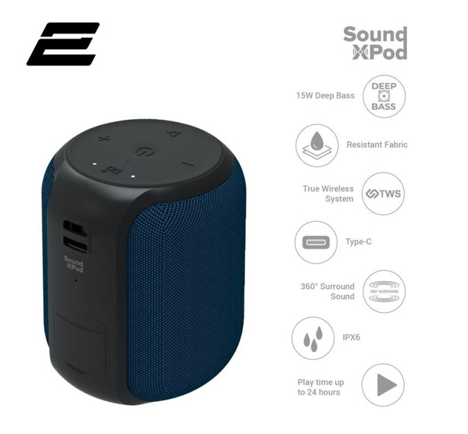 2E Акустична система 2E SoundXPod TWS MP3 Wireless Waterproof Blue (2E-BSSXPWBL)