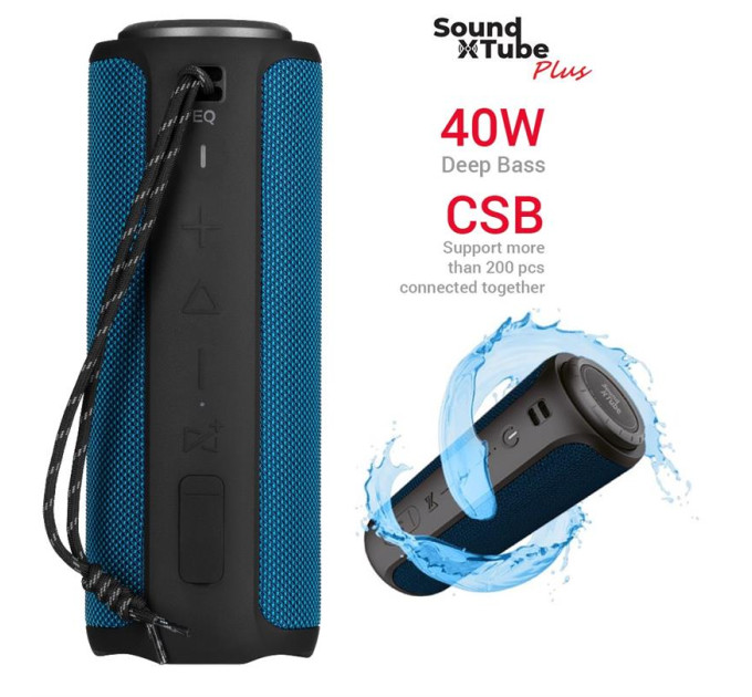 2E Акустична система 2E SoundXTube Plus TWS MP3 Wireless Waterproof Blue (2E-BSSXTPWBL)