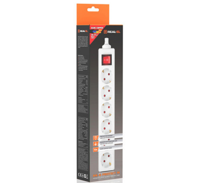 REAL-EL Мережевий фільтр живлення REAL-EL RS-6 Protect M 3m, white (EL122300033)