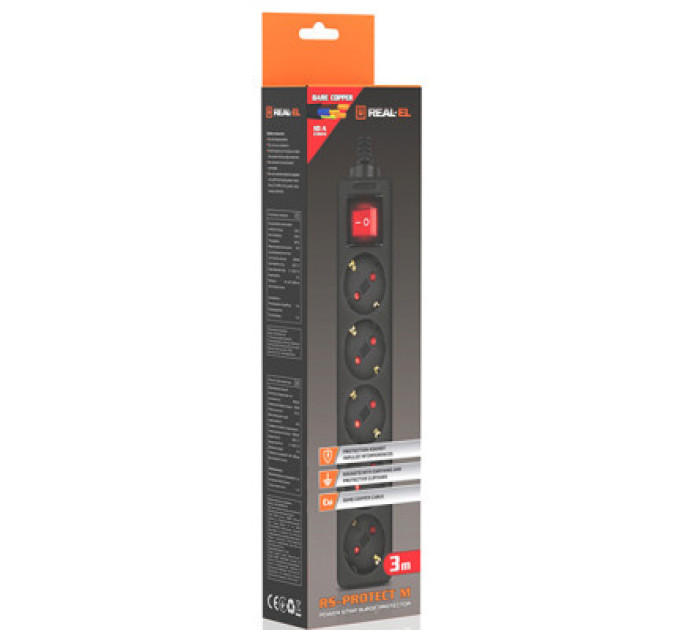 REAL-EL Мережевий фільтр живлення REAL-EL RS-Protect M 3m, black (EL122300028)