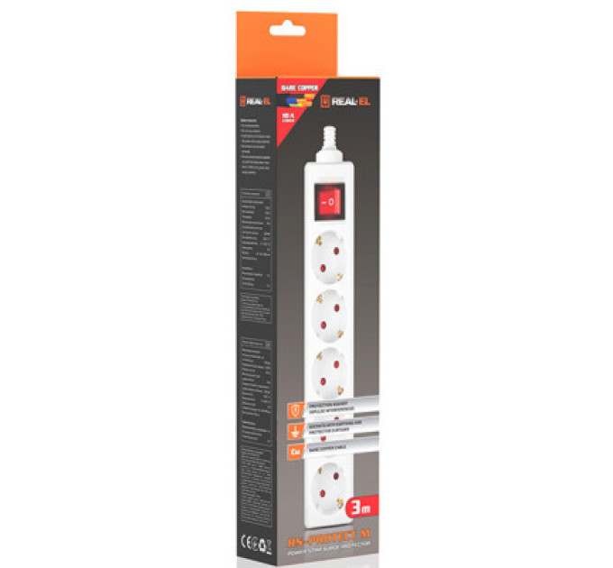 REAL-EL Мережевий фільтр живлення REAL-EL RS-Protect M 3m, white (EL122300027)
