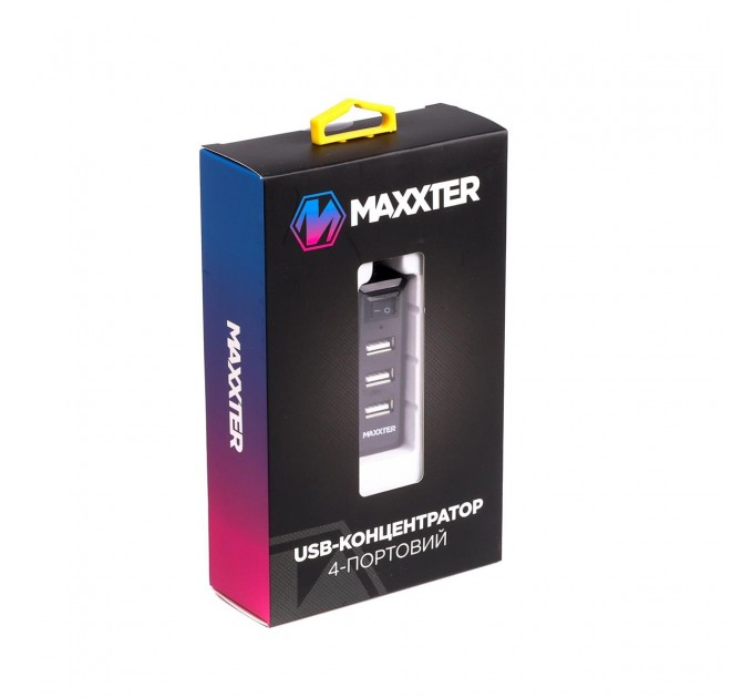 Maxxter Концентратор USB 2.0 Maxxter 4хUSB2.0 Black (HU2A-4P-AC-03)