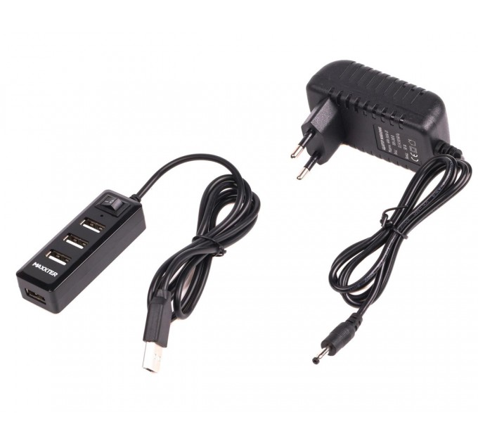 Maxxter Концентратор USB 2.0 Maxxter 4хUSB2.0 Black (HU2A-4P-AC-03)