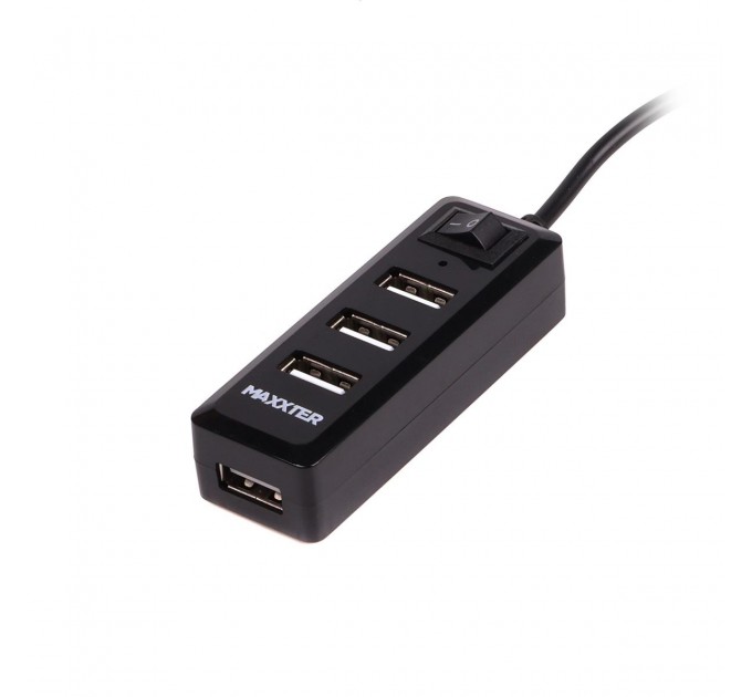 Maxxter Концентратор USB 2.0 Maxxter 4хUSB2.0 Black (HU2A-4P-AC-03)