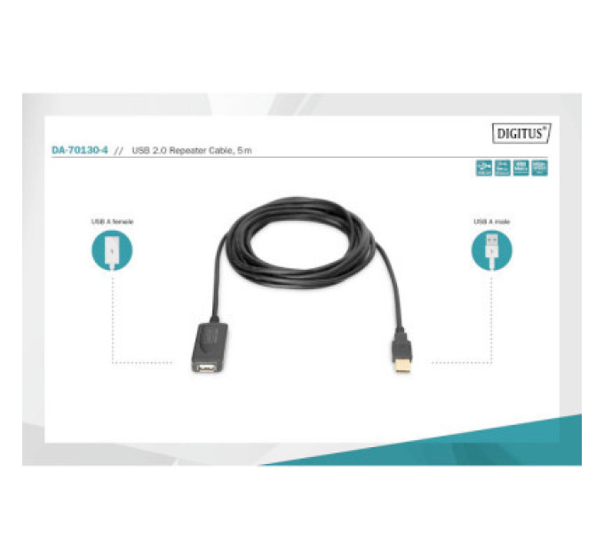 Assmann Дата кабель USB 2.0 AM/AF 5.0m active Assmann (DA-70130-4)