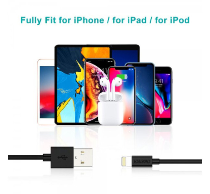 Choetech Дата кабель USB 2.0 AM to Lightning 1.8m 2.1A MFI Black Choetech (IP0027-BK)