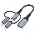 XoKo Дата кабель OTG USB 3.0 AF to USB-C + Micro 5P + Lightning 0.11m 60W XoKo (XK-AC-155)