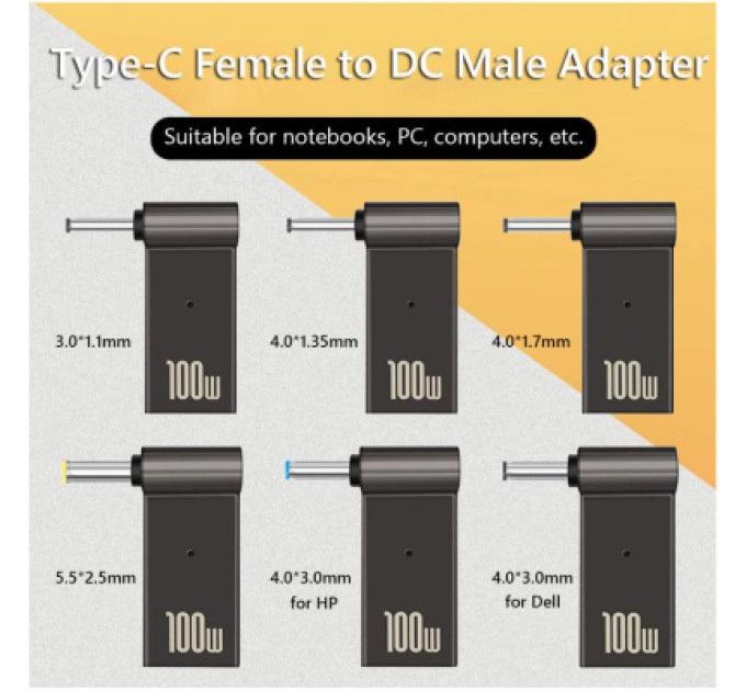 STLab Адаптер PD 100W USB Type-C Female to DC Male Jack 4.5x3.0 mm HP ST-Lab (PD100W-4.5x3.0mm-HP)