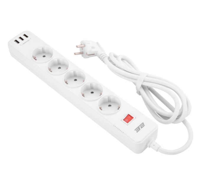 2E Мережевий фільтр живлення 2E 5XSchuko, 3G*1.5мм, 3*USB-A, 2м, white (2E-SP515M2USBWH)
