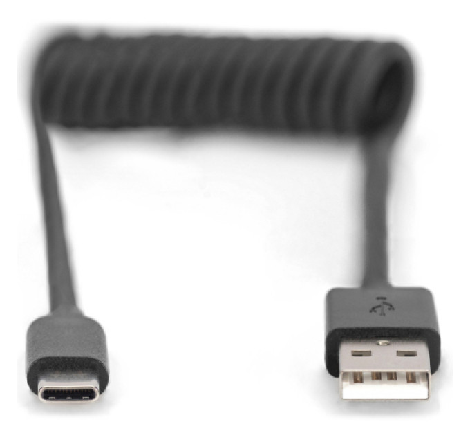 Digitus Дата кабель USB 2.0 AM to Type-C 1.0m (0.32m) spiral black Digitus (AK-300430-006-S)