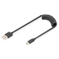 Digitus Дата кабель USB 2.0 AM to Type-C 1.0m (0.32m) spiral black Digitus (AK-300430-006-S)