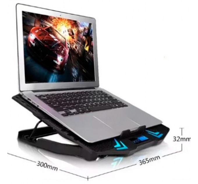 IceCoorel Підставка до ноутбука IceCoorel 10-17", 6*70mm 1800 RPM, 2*USB, + LCD, 365*297*30mm, Black (K8)