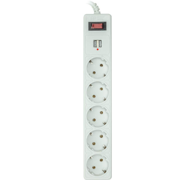 PowerPlant Мережевий фільтр живлення PowerPlant 5м, 5 розеток, USB 2.1A (JY-1056U/5) (PPSA10M50S5U)