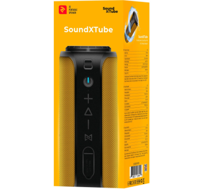 2E Акустична система 2E SoundXTube TWS MP3 Wireless WaterproofYellow (2E-BSSXTWYW)