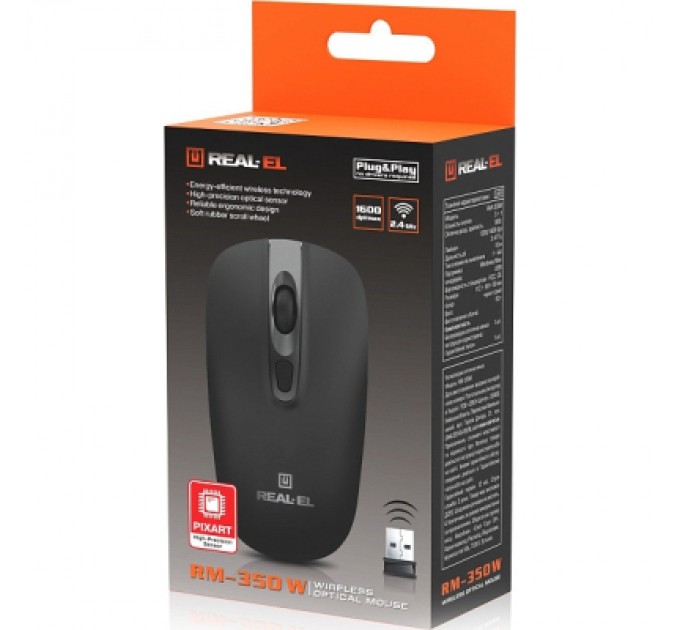 Мишка REAL-EL RM-350W Wireless Black/Gray (EL123200043)