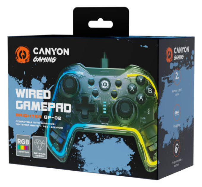 Canyon Геймпад Canyon Brighter GP-02 Wired RGB 4in1 PS3/Android BOX-TV/Nintendo Crystal (CND-GP02)