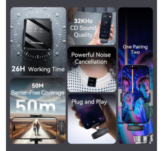 Vention Мікрофон Vention USB-C 2-Pack Wireless Lavalier Black (NCBB0)