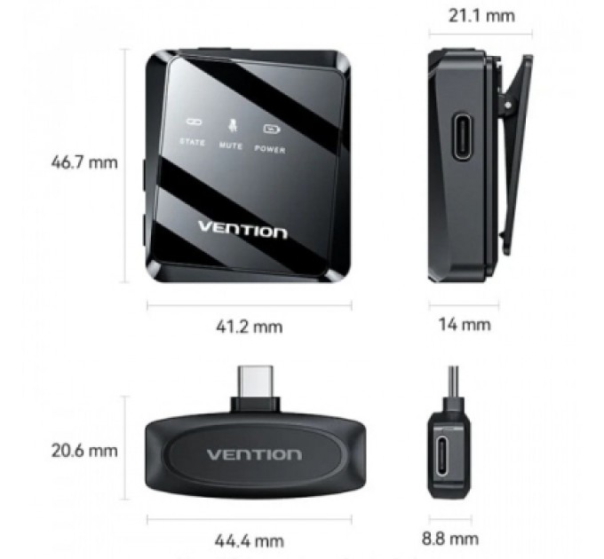 Vention Мікрофон Vention USB-C 2-Pack Wireless Lavalier Black (NCBB0)