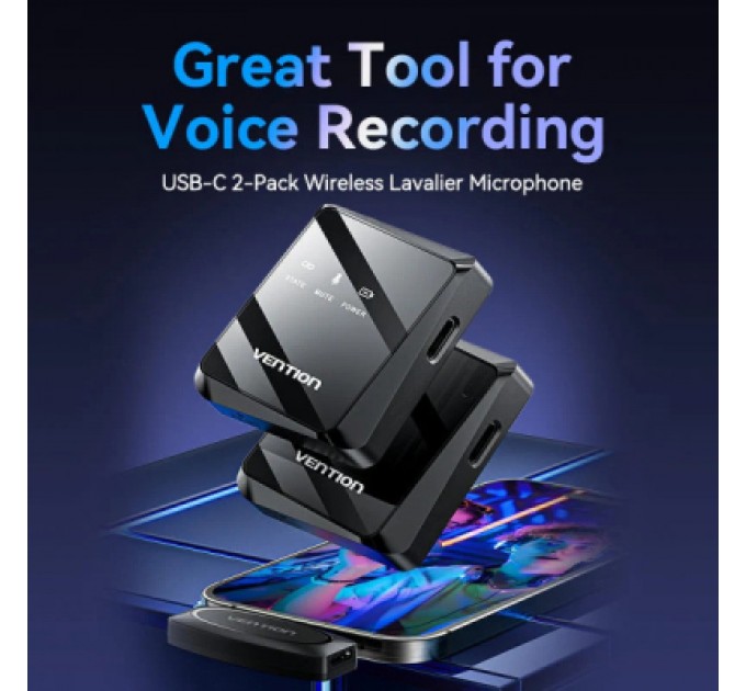 Vention Мікрофон Vention USB-C 2-Pack Wireless Lavalier Black (NCBB0)