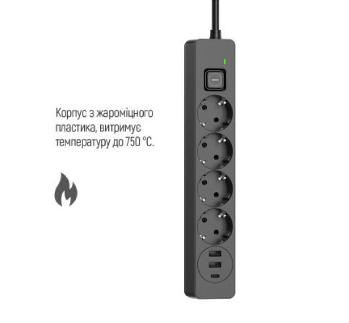 ColorWay Мережевий фільтр живлення ColorWay CW-CHE435PDB, 4 розетки/3USB 5M (CW-CHE435PDB)