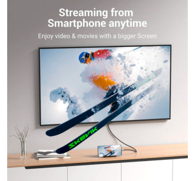Vention Кабель мультимедійний USB-C 3.1 to HDMI 1.5m 4K 60 Гц Thunderbolt 3 HDCP2.2 PVC Black Vention (CRBBG)