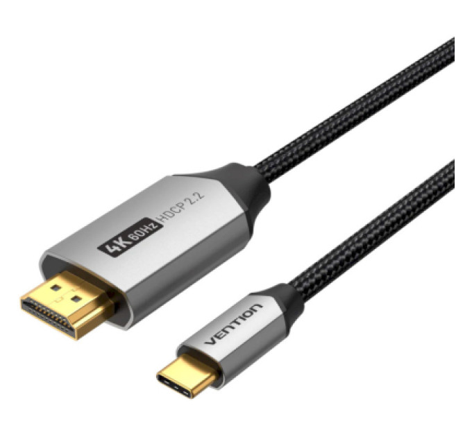 Vention Кабель мультимедійний USB-C 3.1 to HDMI 1.5m 4K 60 Гц Thunderbolt 3 HDCP2.2 PVC Black Vention (CRBBG)