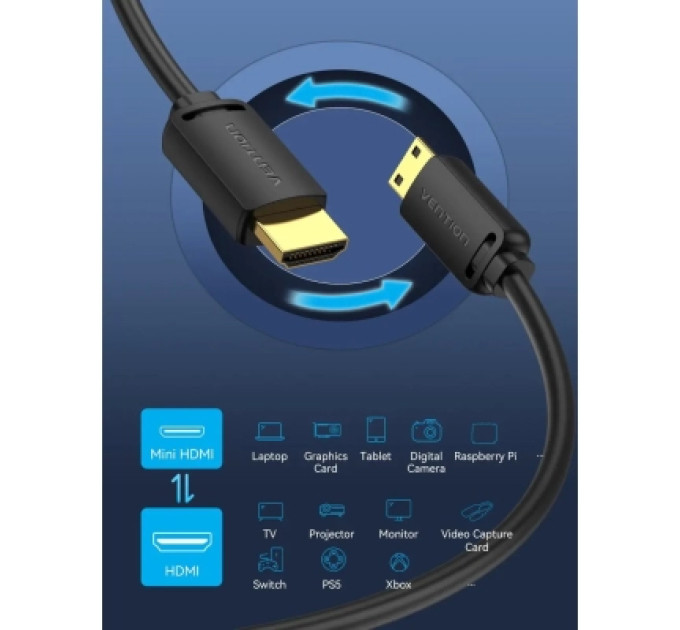Vention Кабель мультимедійний HDMI to Micro HDMI 3.0m V2.0 4K 60Hz 18Gbps HDR Dolby Vention (AGHBI)