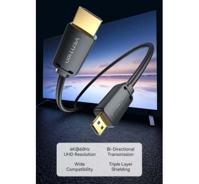 Vention Кабель мультимедійний HDMI to Micro HDMI 3.0m V2.0 4K 60Hz 18Gbps HDR Dolby Vention (AGHBI)