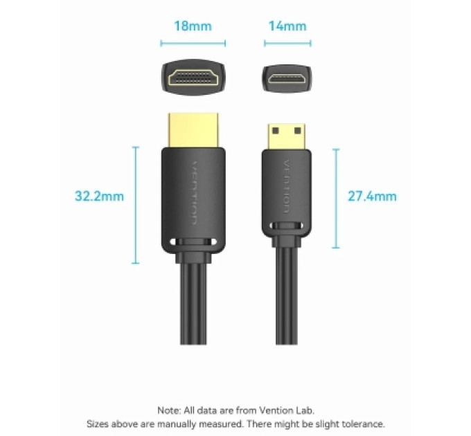 Vention Кабель мультимедійний HDMI to Micro HDMI 3.0m V2.0 4K 60Hz 18Gbps HDR Dolby Vention (AGHBI)