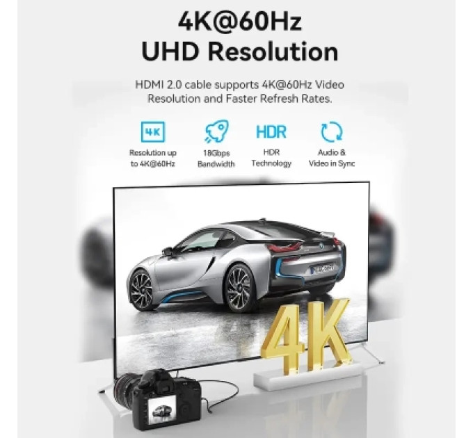 Vention Кабель мультимедійний HDMI to Micro HDMI 3.0m V2.0 4K 60Hz 18Gbps HDR Dolby Vention (AGHBI)