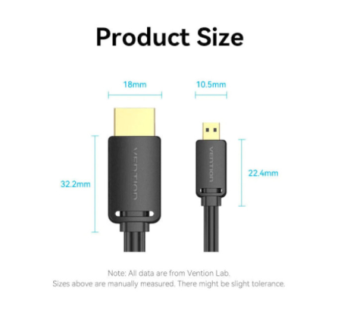 Vention Кабель мультимедійний HDMI to Micro HDMI 1.5m V2.0 4K 60Hz 18Gbps HDR Dolby Vention (AGIBG)