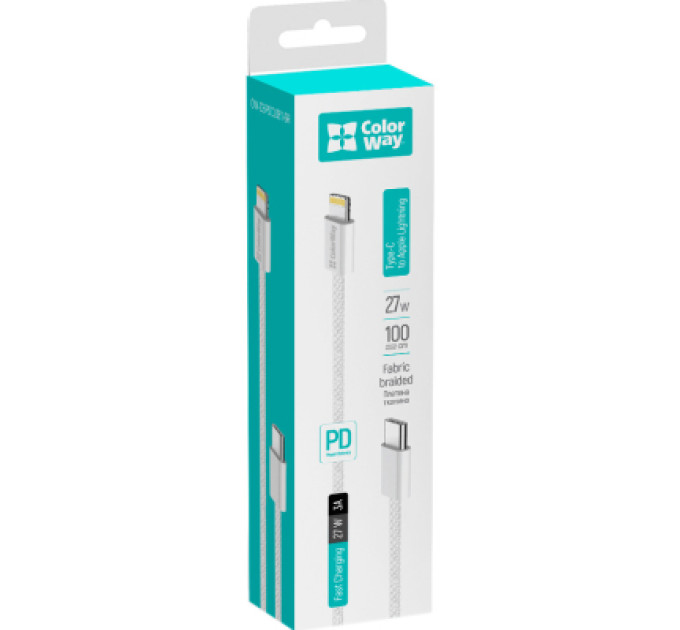 ColorWay Дата кабель USB-C to Lightning 1.0m 27W grey ColorWay (CW-CBPDCL061-GR)